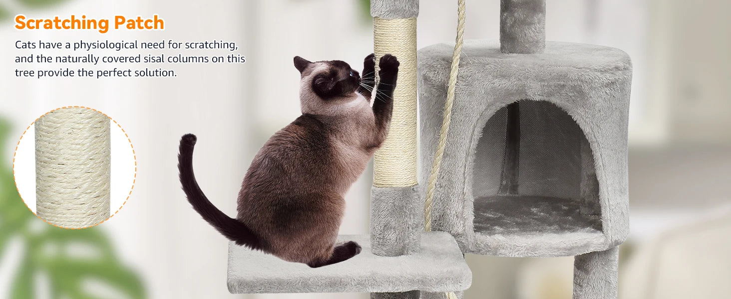 Passerscat Cat Tree Cat Tower With Toy For Indoor Cats Multi-Level With Scratching Posts Cat House Cozy Condo Padded Top Perches