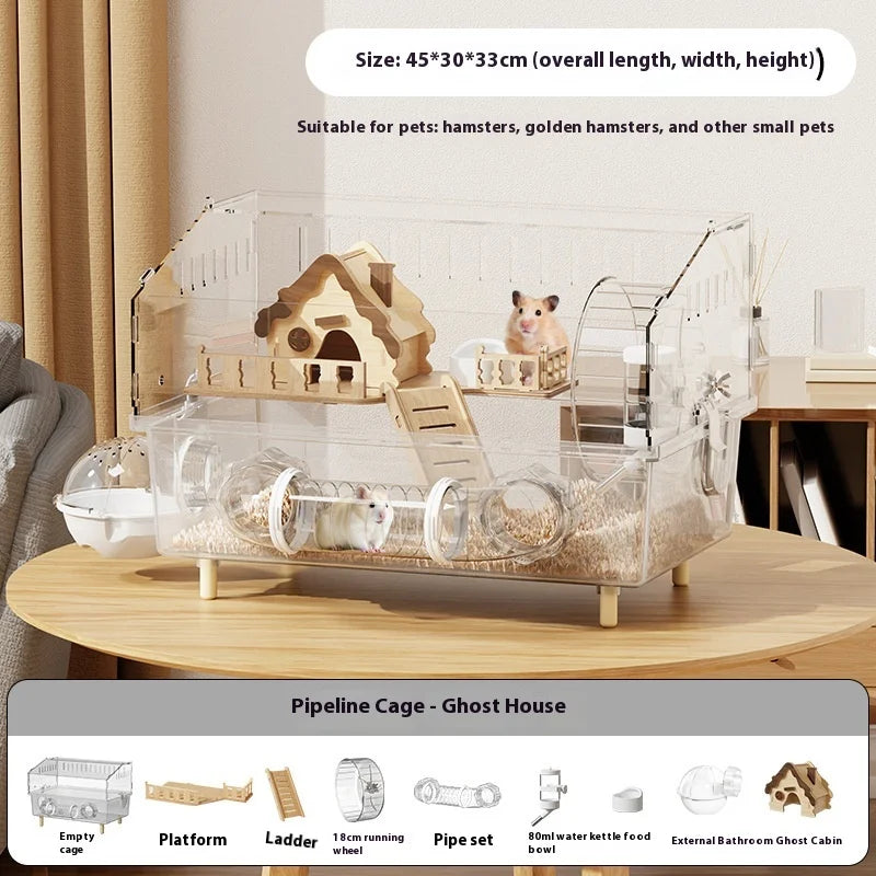 Easy Clean Transparent Hamster Cage Large Luxury Villa House with Full Set Pet Supplies for Golden Syrian Hamster and Decor