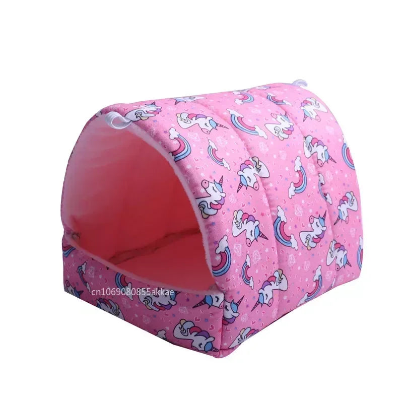 1pc Cartoon Hamster House Bed Winter Comfortable Rat Home Cute Foldable Guinea Pig Hanging Tent Sleeping Nest Ferret Cage