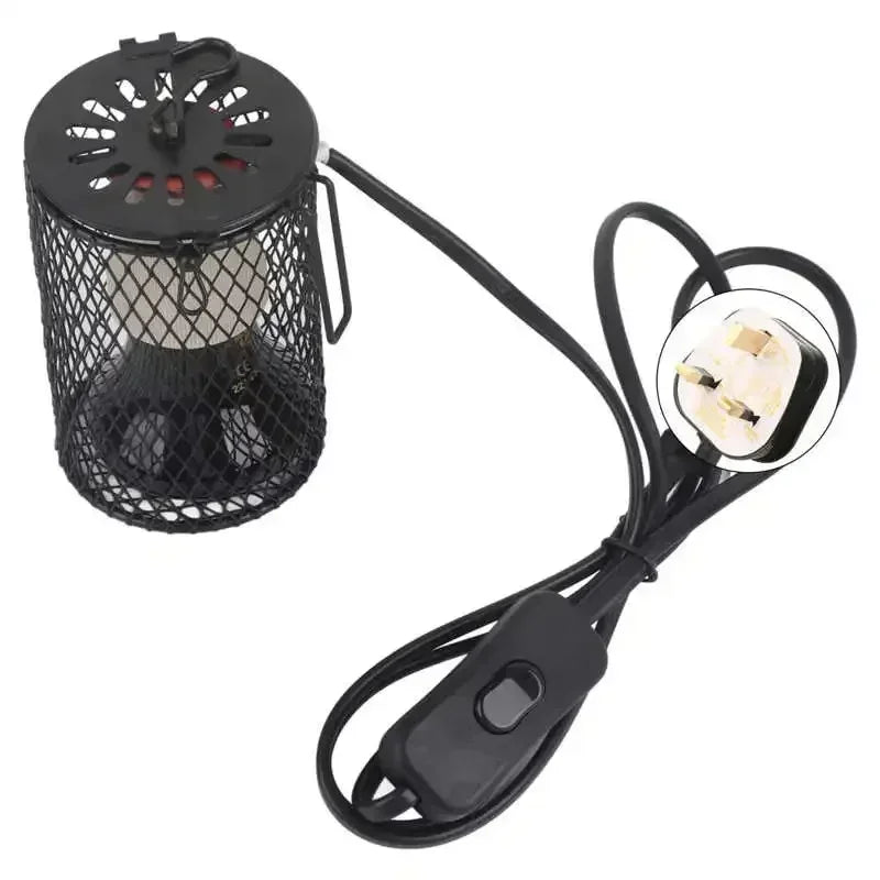 Reptiles with Anti-Scald Cage EU/US Plug for Chickens Brooders 100W Infrared Ceramic Heating Lamp E27 for Turtles Snakes Lizards