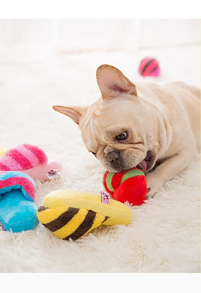 Puppy Dog Chew Toys with Squeaker for Small Dogs French Bulldog Shiba Inu Funny Plush Slipper Pet Supplies Teeth Cleaning Toy