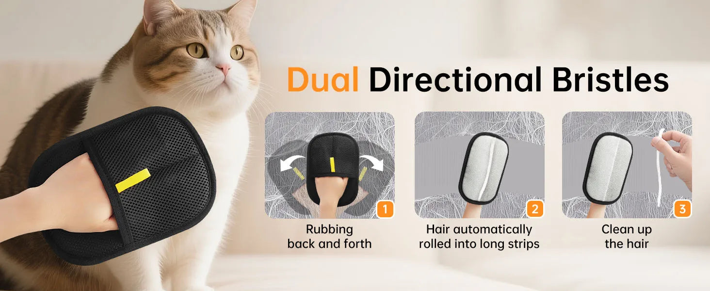 Pet Hair Removal Glove Brush, 2025 New Reusable Cat Dog Electrostatic Hair Remover Grooming Glove Tool, for Furniture, Cloth Car