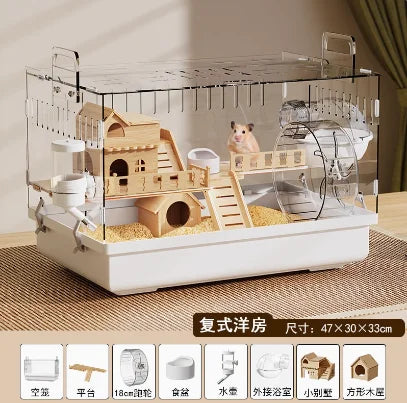 ‌Large Acrylic Hamster Cage - Transparent Luxury Villa Habitat for Golden Hamster Easy Clean Small Animal House with Accessories