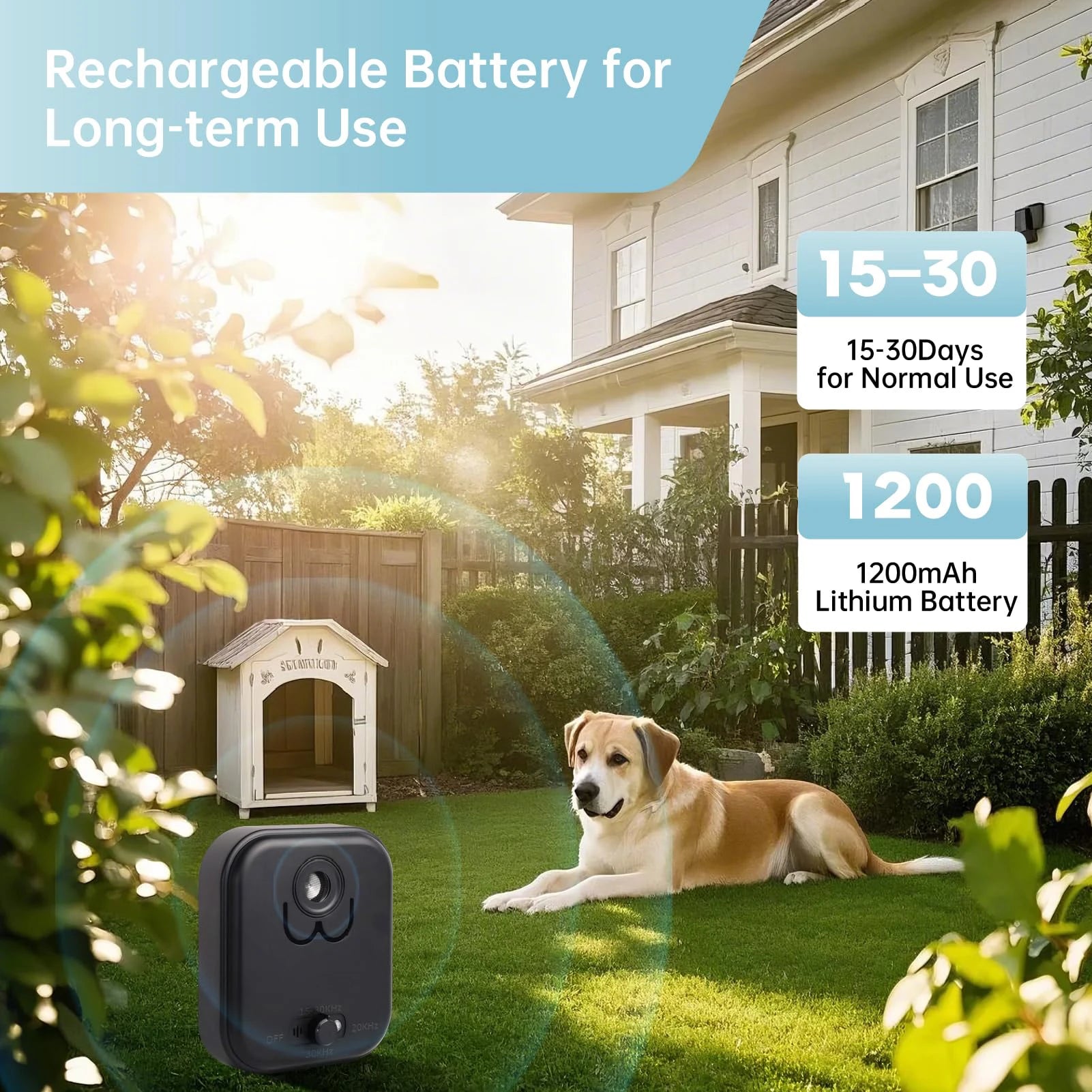 Ultrasonic Dog Bark Deterrent Device, Anti Barking Device up to 50Ft Range, High-Frequencyf or Dogs with 3 Modes, Indoor/Outdoor