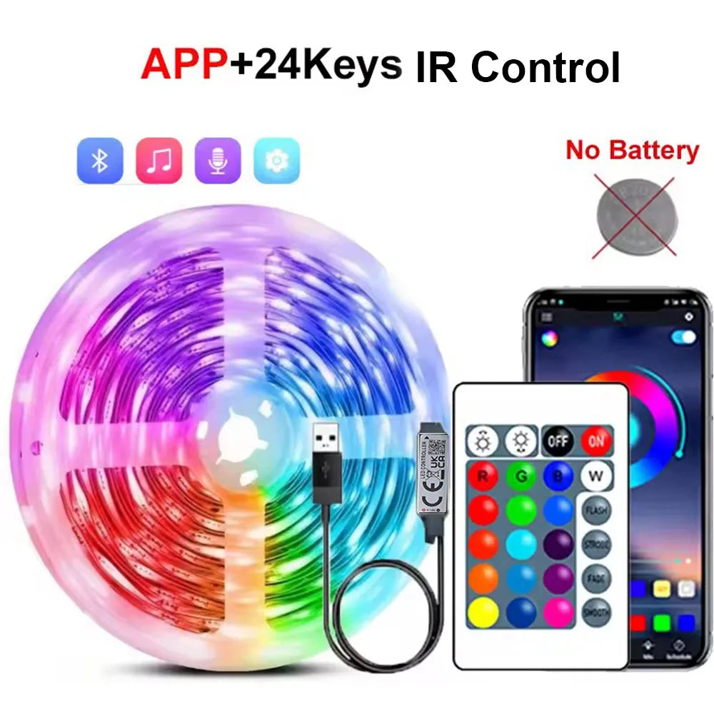 LED Strip Lights RGB SMD5050 1M-40M Led Strip Diode Tape Ribbon Music Sync 16Million Colors Changing for Party Home TV BackLight