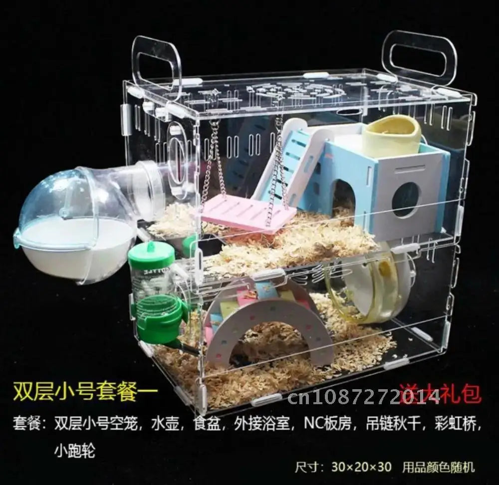 2020 New Large House Hamster Size Acrylic Villa Double Small Pet For Bservation Pig Hamster Guinea Nest A Cage