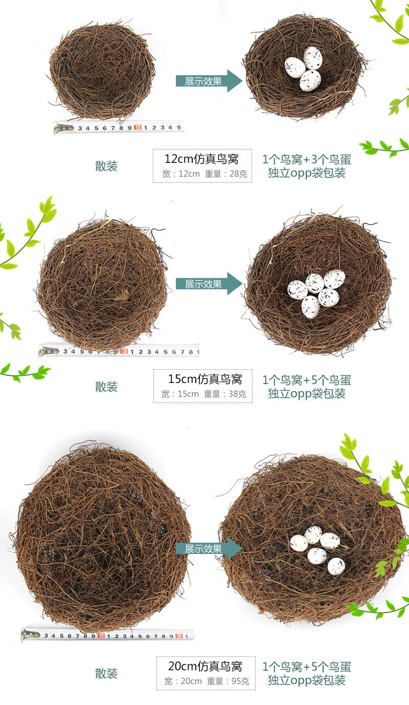 Round Rattan Bird Nest Easter Handmade DIY Craft Vine Simulation Bird Nest Egg Decor Props Home Garden Window bird house