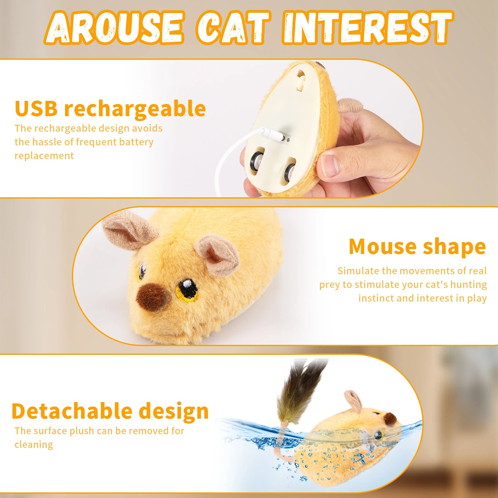 Cat Mouse Interactive Plush Toys LED Glow Electric Telecontrol Auto Rechargeable Pet Moving Mice Toy Realistic Kitten