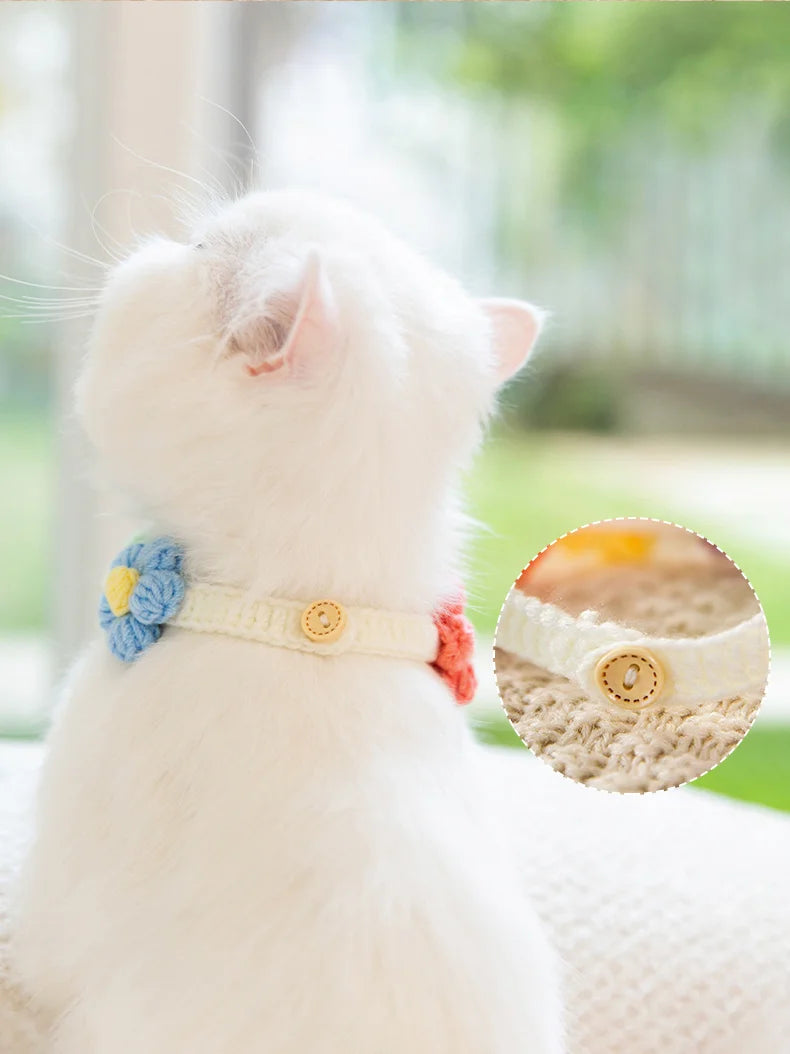Cat Dog Knitted Collar Crochet Collar Ins Style Pet Drool Scarf Bib Flower Accessories Pure hand knitting