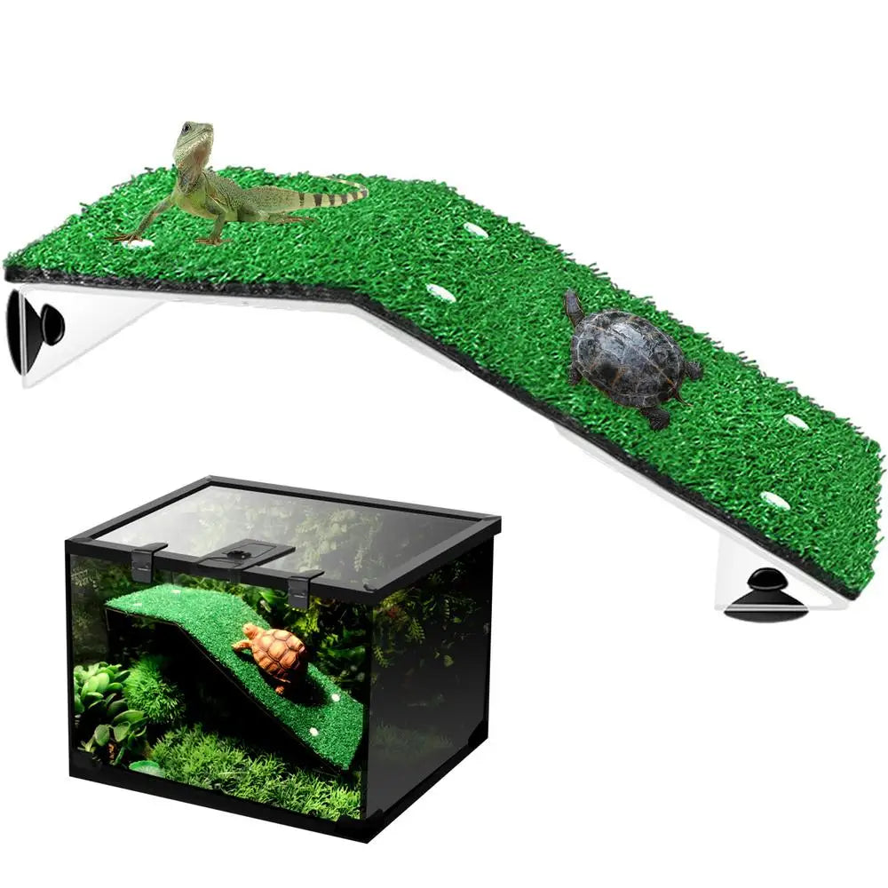 Turtle Basking Platform Simulation Grass Ramp Tortoise Resting Terrace Reptile Lawn Climbing Ladder Aquatic Turtle Tank Accessor