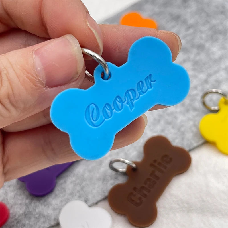 2024 Silicone bone shape Pet Anti-lost ID Tag Personalized Dog Collar Tag Engraved Name Custom Pendant Puppy Collars Accessories