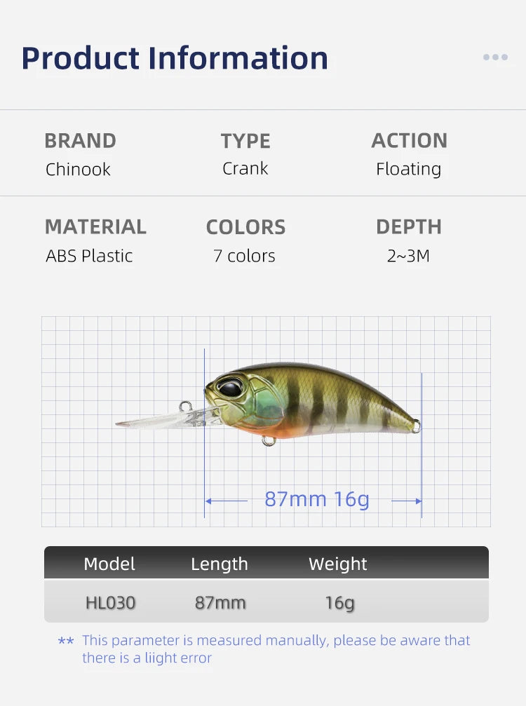 CHINOOK  Lure crankbaits Fishing Lure 87MM 16G Depth 2-3m hooks fish wobbler tackle Crankbait artificial hard bait swimbait