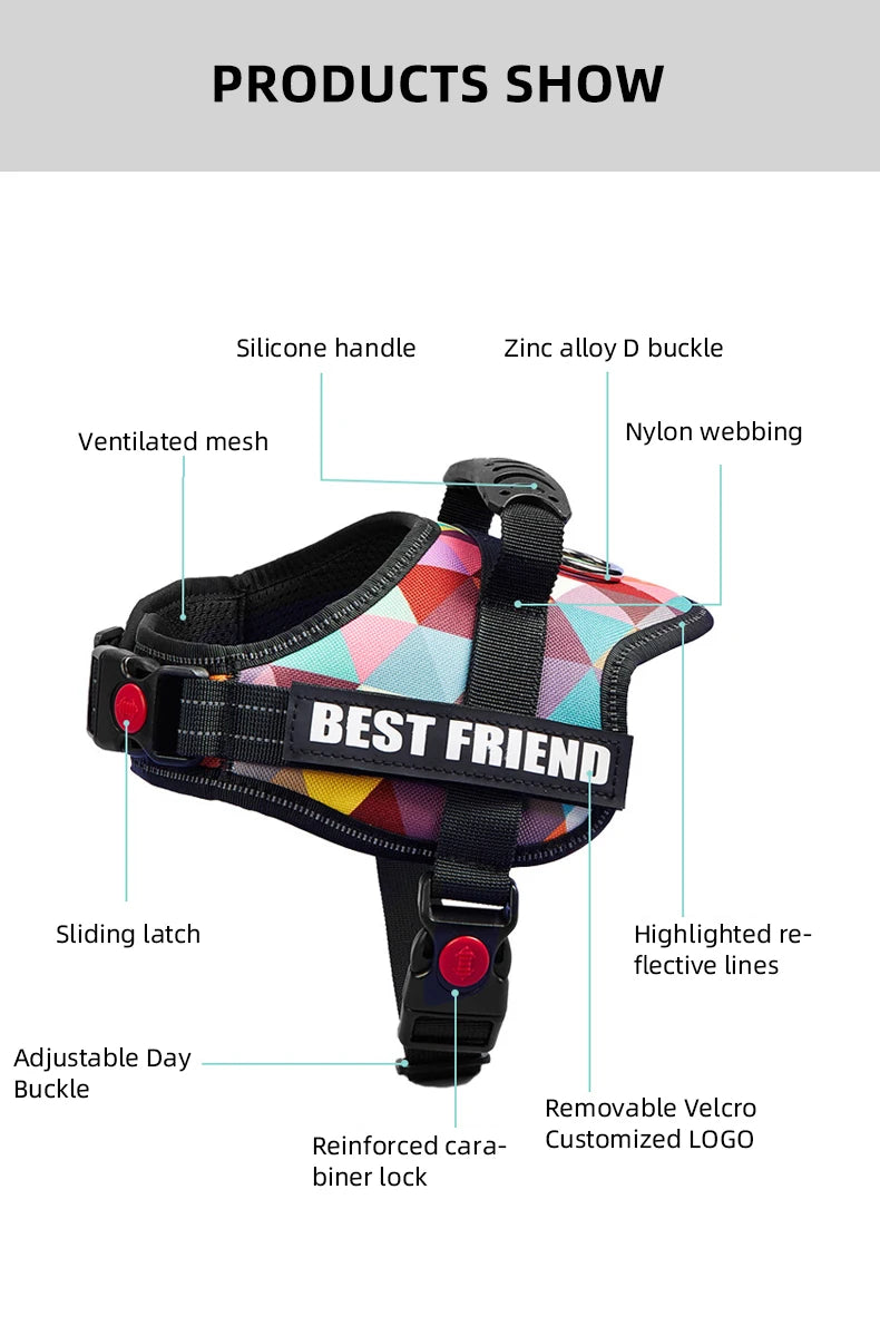 Cute Pet Harness Collar For Puppy And Kitten Small Dog Reflective Vest Harness Outdoor Walking Anti-loss Corgi Labrador Chihuahu