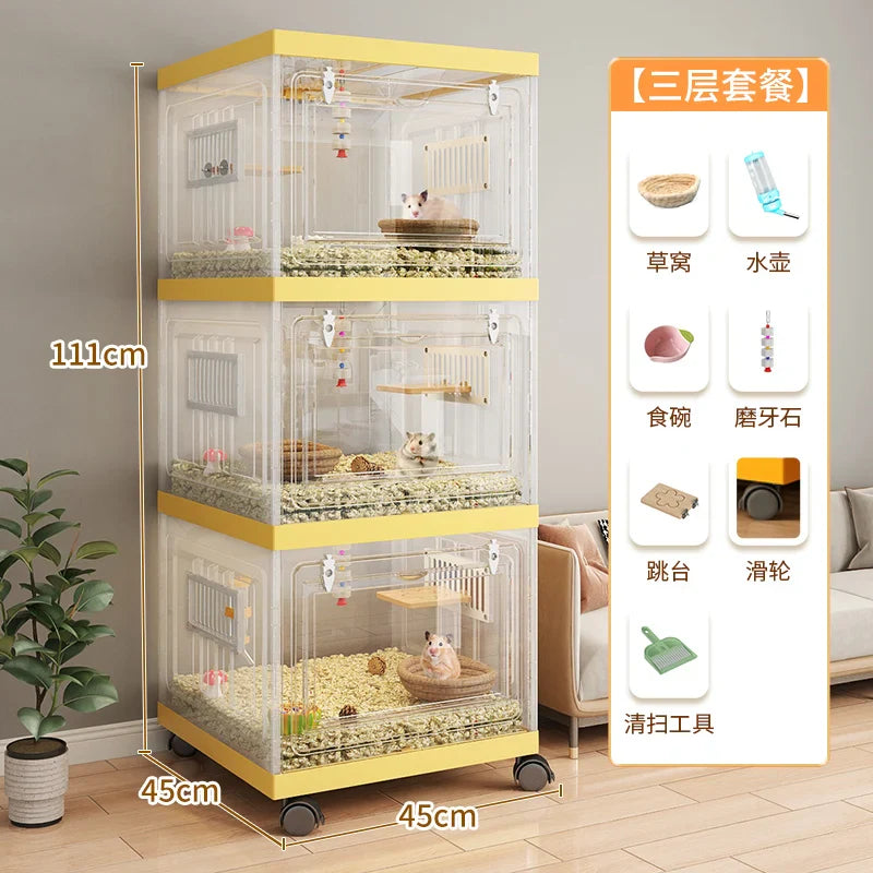 Hamster Cage, Gold Bear Villa, Three-layer Flower Branch Mouse Basic Cage, Kangaroo Feeding Box, Hamster