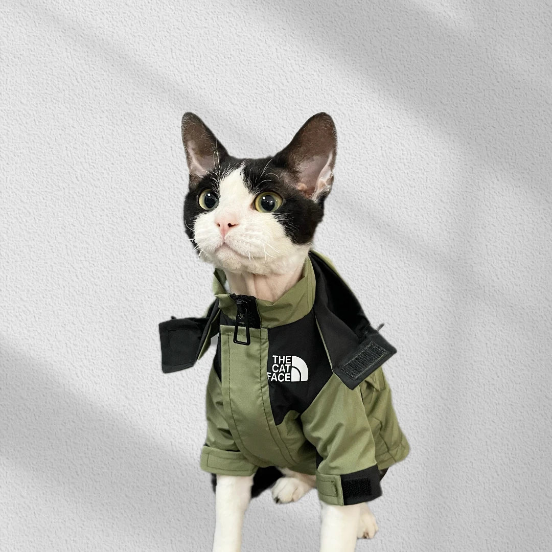 Fashion Cat Face Interchange for Sphynx Cat Coat Long Sleeves for Devon Rex Waterproof Windproof Coat for Kittens Cat Supplier