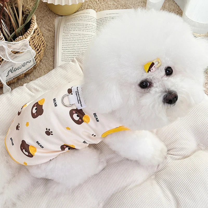 Bear Print Dog Vest Fashion Dog Clothes Summer Thin Puppy Shirt Breathable Cat Vest Pullovers Pet Sweatshirt Chihuahua Costumes
