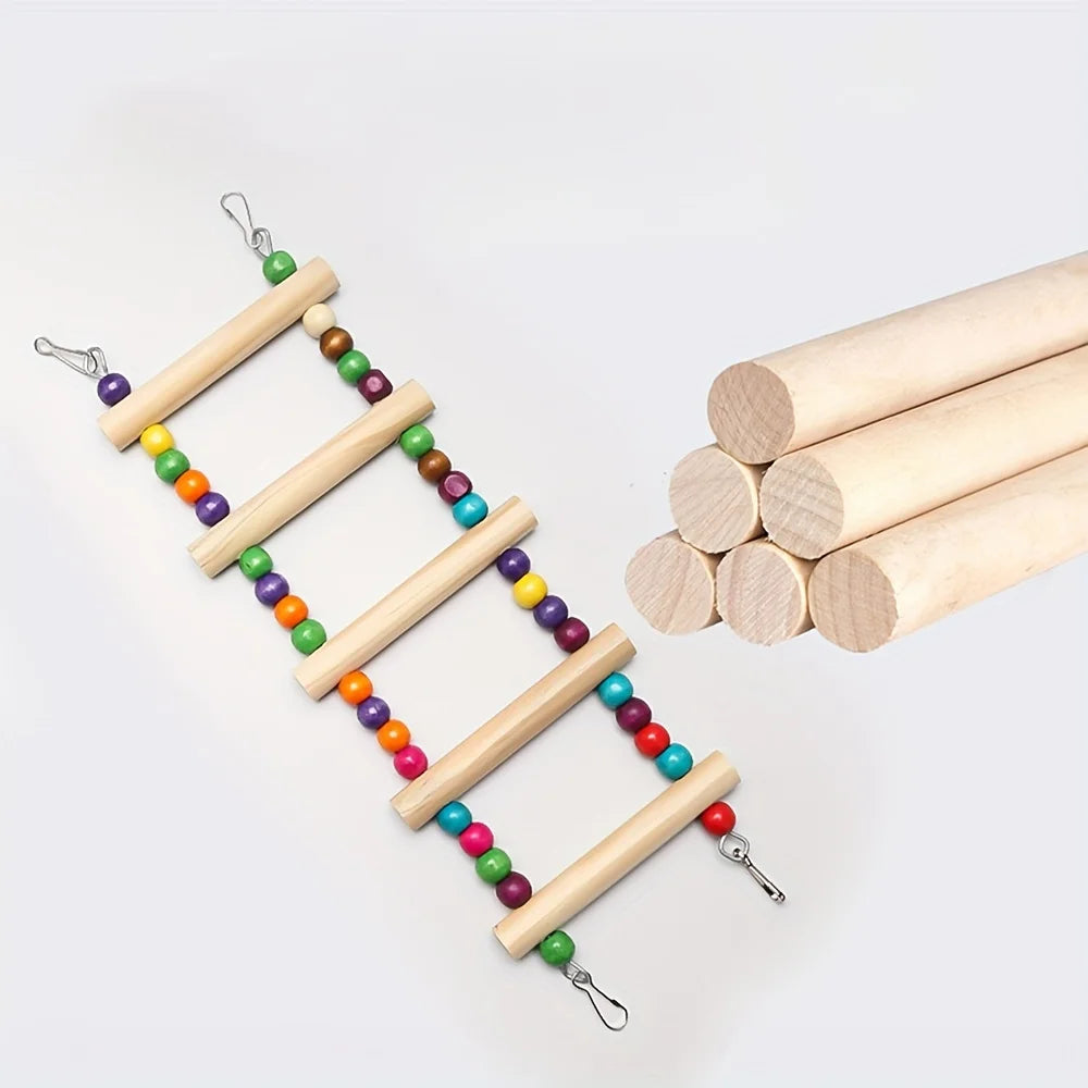 Bird Ladder Bridge 4/5/6/7/8-Step Climbing Swing Hanging Ring Chew And Climb Accessory for Small to Medium Birds Parrot Toy