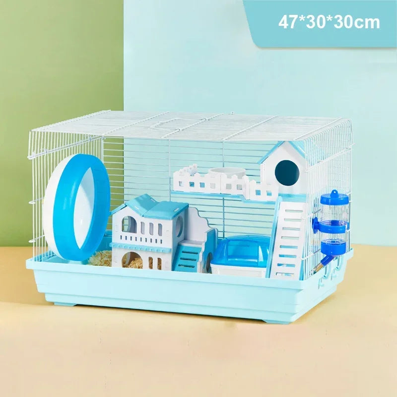 Luxury Hamster Cage Large Space Villa Two Layer Platform Small Animal Hedgehogs Guinea Pig House Stairs Running Wheel Toy Set