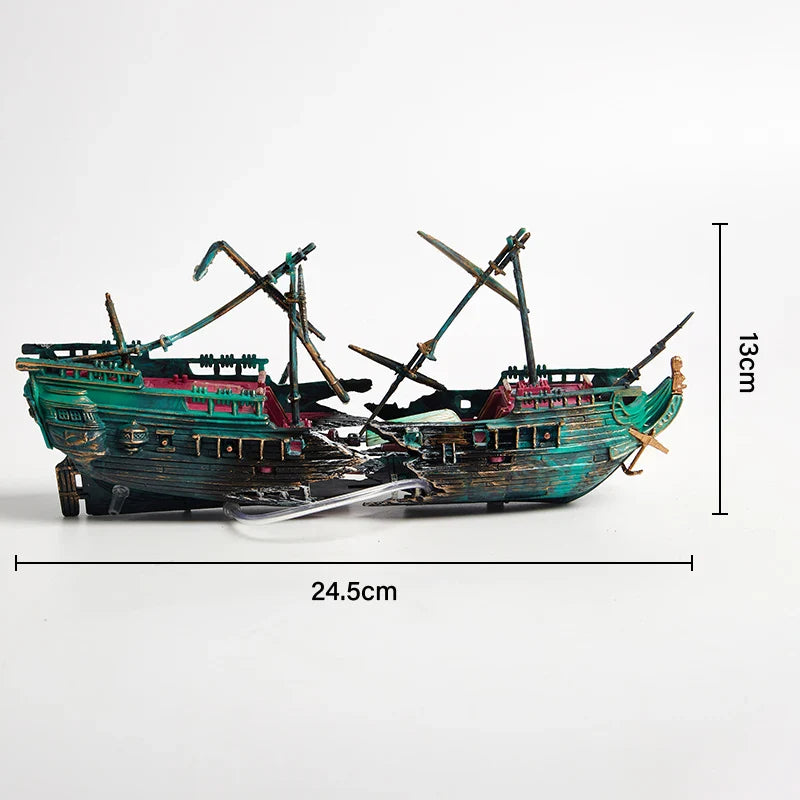 1PC Aquarium Fish Tank Landscape Pirate Ship Wreck Ship Decor Resin Boat Ornament