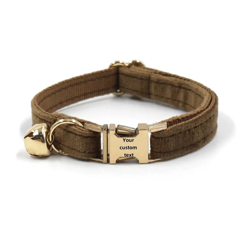 Customized Velvet Anti Lost Cute Bell Cat Collar Puppy Collar Light Luxury Fashion Good-Looking Pet Accessories Free Engraving