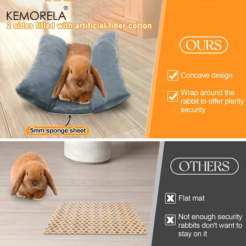KEMORELA Rabbit Bed Thick Soft Concave Bed Throw Blanket Plush Pad With Cotton Lounger Pillow Small Pet Flip Flop Pad For Indoor