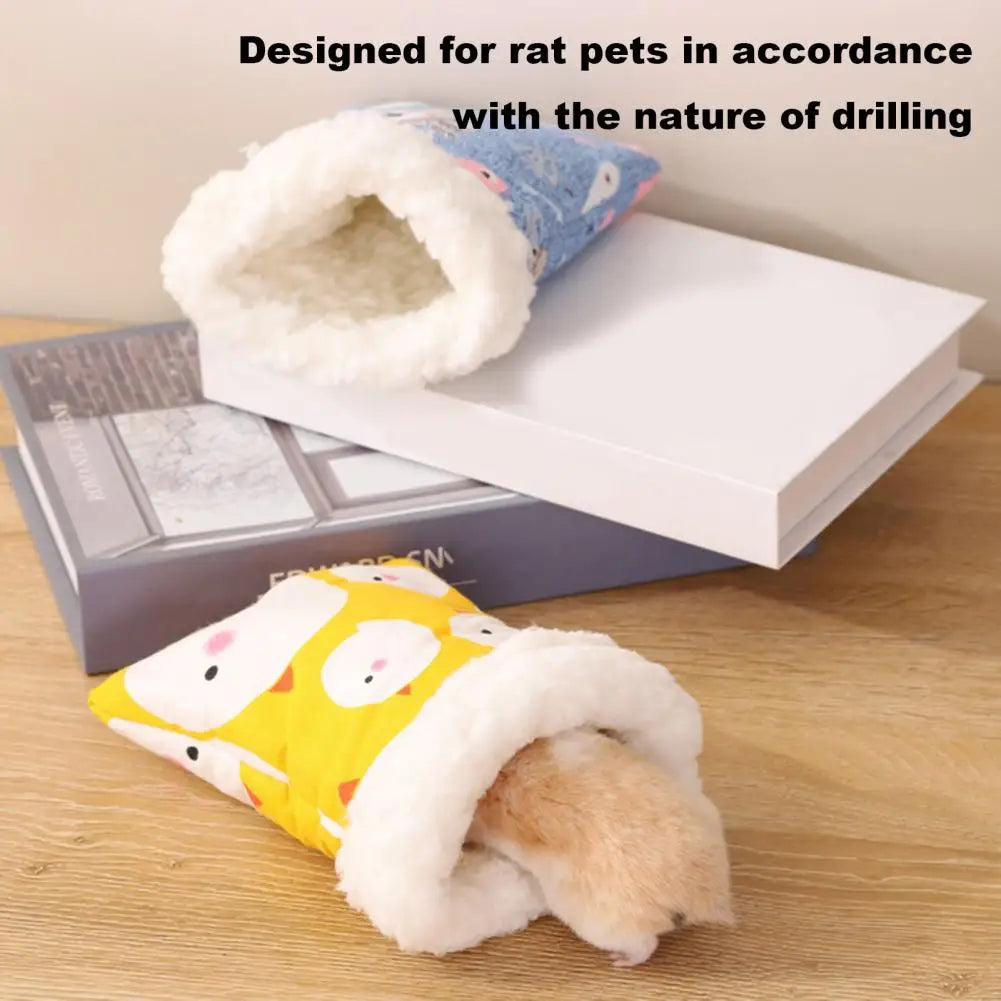 Hamster House Cozy Cartoon Hamster Nest Bed Soft Plush Guinea Pig Sleeping Bag Winter Warm Pet Accessories for Small Pets