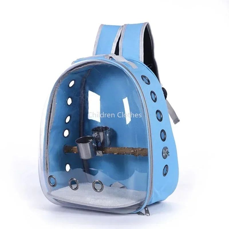 Bird Carrier Space Bag Parrot Backpack with Prech and Feeder Cups for Parakeet Cockatiel Bunny Travel Acrylic Portable Pet Cage