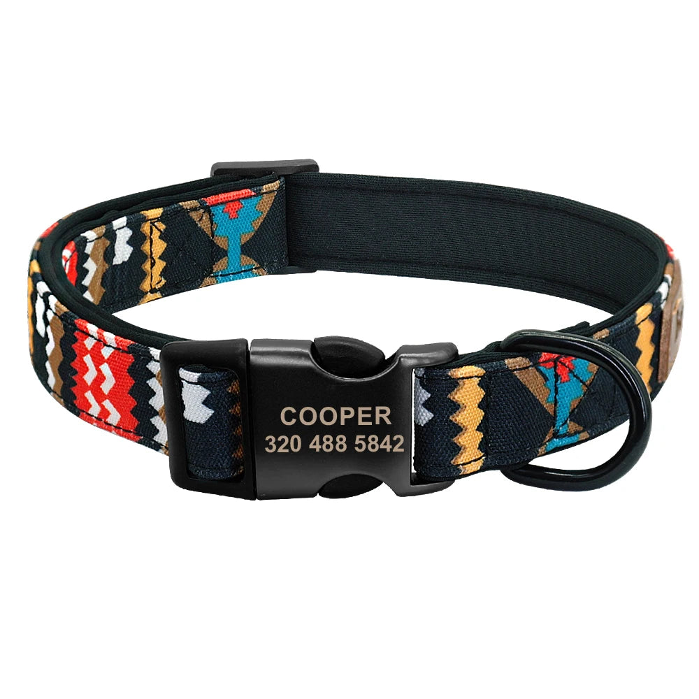 Personalized Dog Collar Nylon Dog Buckle Collars Printed Plaid Pet ID Collars Metal Buckles For Small Medium Large Dogs S M L