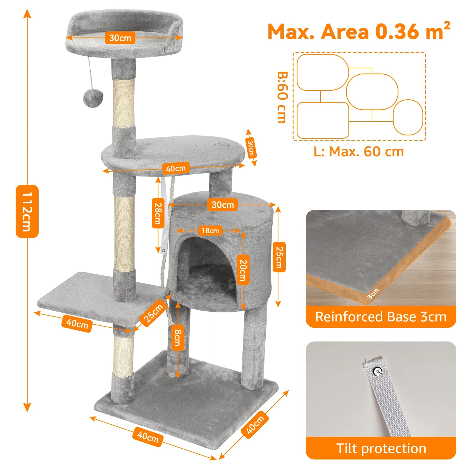 Passerscat Cat Tree Cat Tower With Toy For Indoor Cats Multi-Level With Scratching Posts Cat House Cozy Condo Padded Top Perches