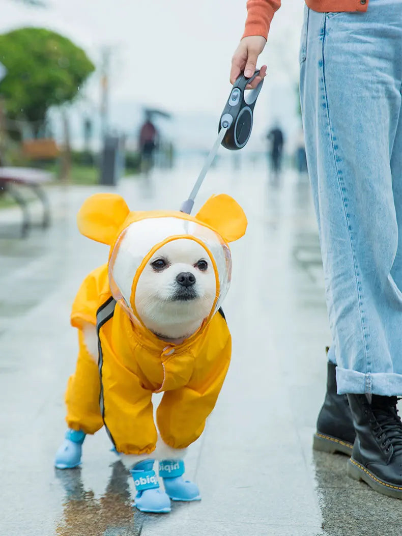 Cartoon Dog Raincoat Waterproof Medium Small Dog Rain Coat Jacket Reflective Adjustable Pet Dog Raincoat with Hood Pet Supplies
