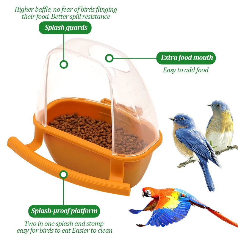 Bird Feeder for Cage Hanging Bowl Cups Parakeet Feeder Box Pet Cage Plastic Food Container Easy To Install Accessories 1/2 Pcs