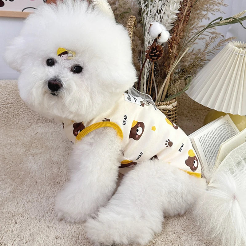 Bear Print Dog Vest Fashion Dog Clothes Summer Thin Puppy Shirt Breathable Cat Vest Pullovers Pet Sweatshirt Chihuahua Costumes