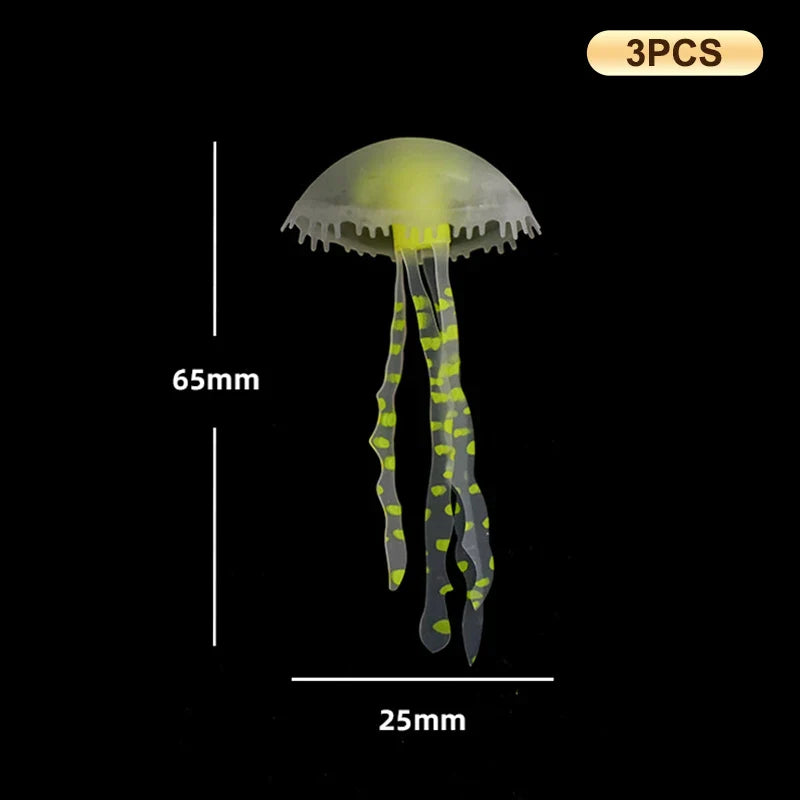 3Pcs Underwater Plant Marine Aquatic Landscape Ornament Artificial Glowing Fluorescent Jellyfish Aquarium Decoration Fish Tank