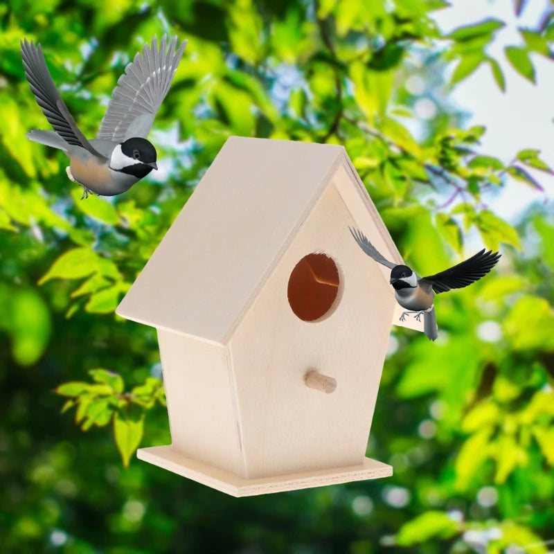 Wooden Bird House for Outside to Paint Bird Nesting Box Handmade Birdhouse with Perch for Small Birds Garden Decor