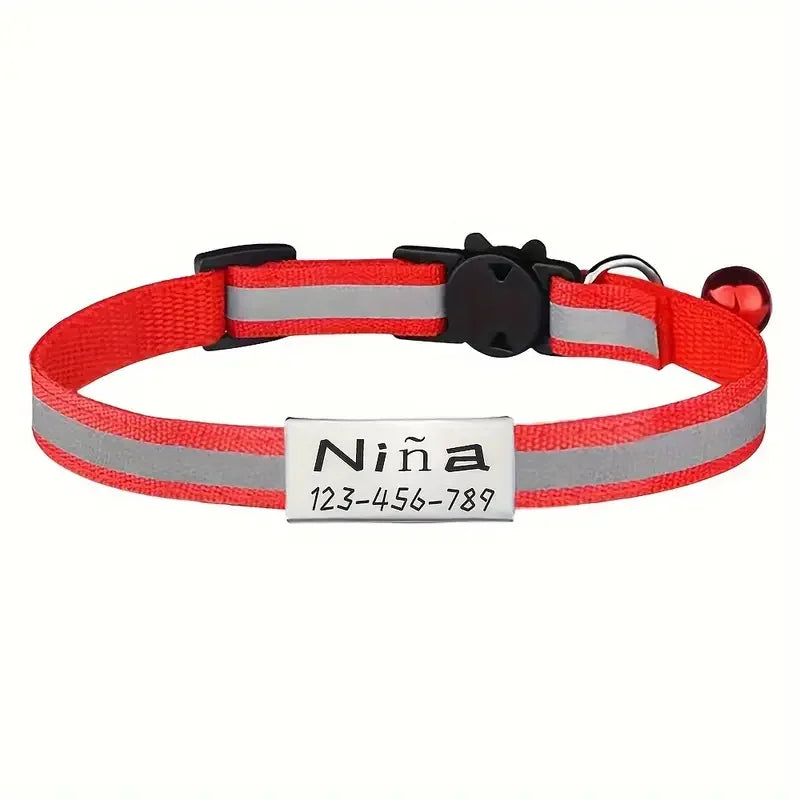 Personalized Free Engraving Reflective Cat Safety Buckle Collar Adjustable Custom ID tag Nylon Puppy Kittens Necklace