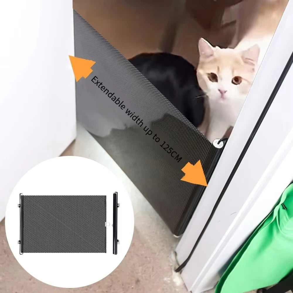 Retractable Indoor Pet Safety Gate Wide, Mesh Fence for Dogs & kitten, Mounting Accessories Included for Doors & Hallways