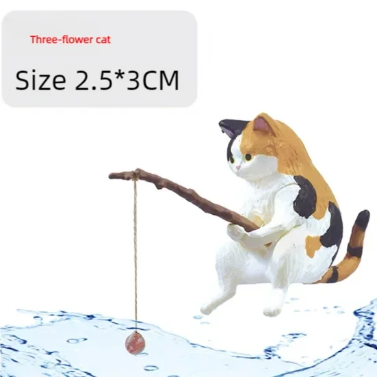 Fishing Cat Ornaments Fish Tank Landscaping Aquarium Decoration Mini Cat Statue Fish Tank Accessories Household Supplies