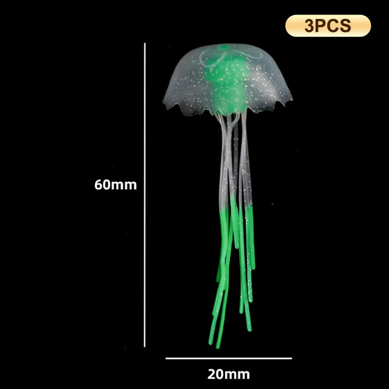 3Pcs Underwater Plant Marine Aquatic Landscape Ornament Artificial Glowing Fluorescent Jellyfish Aquarium Decoration Fish Tank