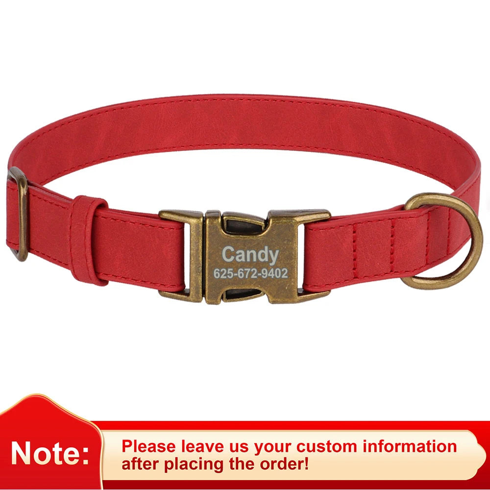 Personalized Anti-lost Dog Collar Custom Dog ID Tag Collars Soft PU Leather Pet Collars Free Engraved Metal Buckle For Bulldog