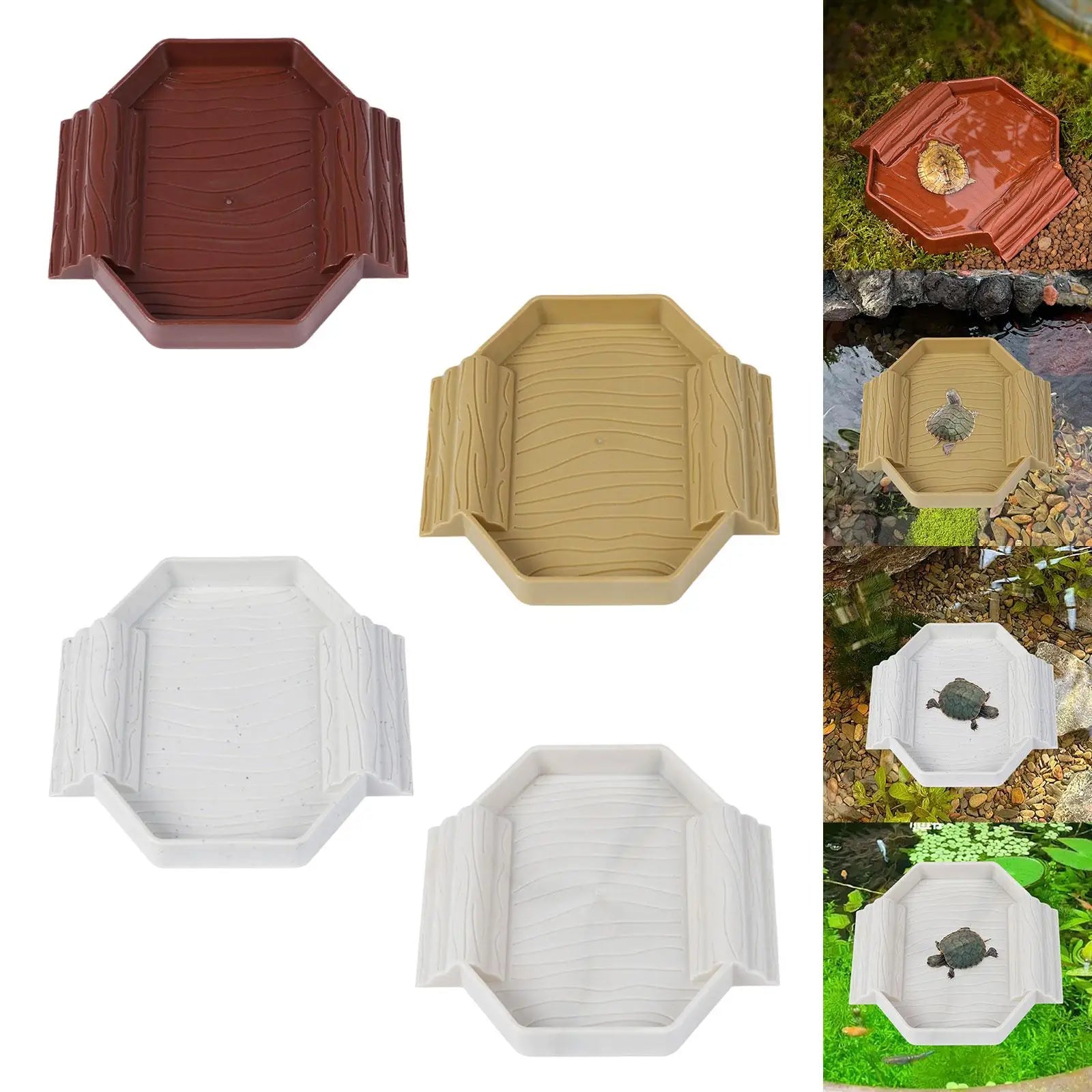 Turtle Bathing Pool Reptile Water Bowl Fish Tank Decoration with Double Ladder Food Dish Tortoise Feeder for Turtle