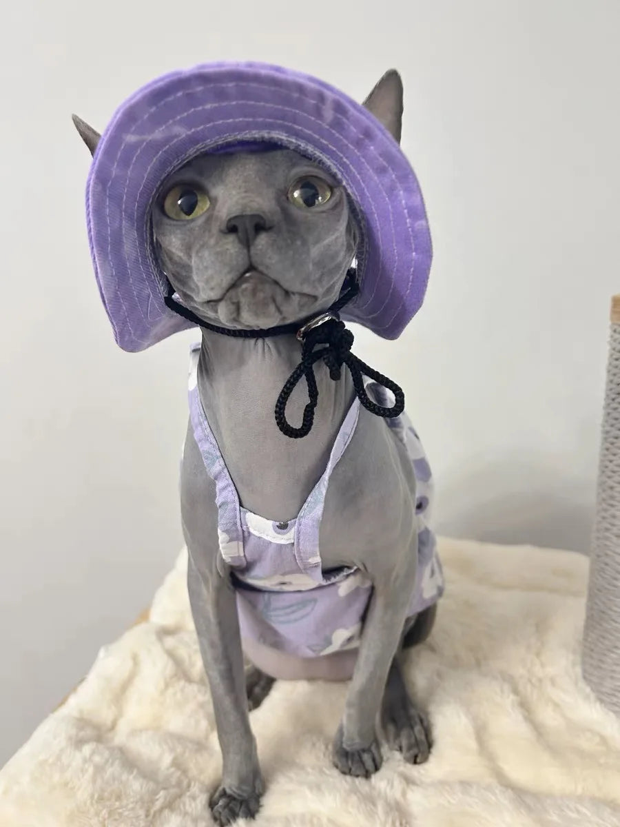 Cotton Cat Hat With Ear Holes For Sphynx Sphinx Hairless Cats Kitten Devon Rex Sunscreen Travel Hiking Tie Dye Adjustable Hats