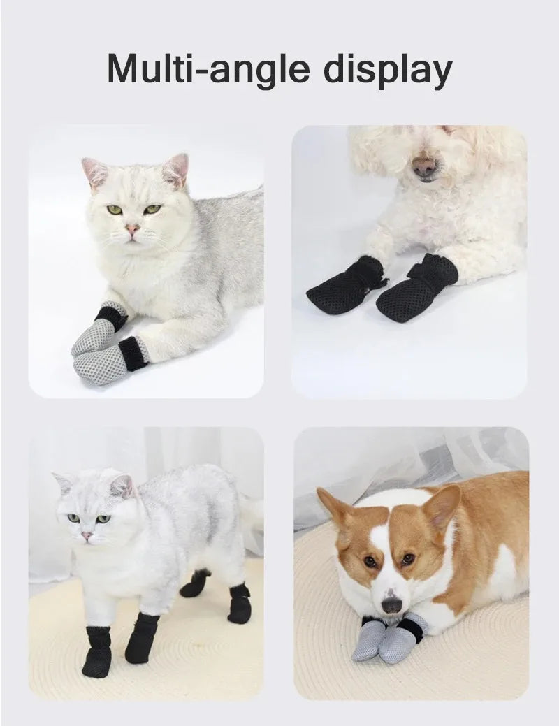4 Pcs Cat Socks Anti-Scratch Anti Skid Protective Cats Shoes Elastic Soft Fabric Non-Slip Kitten Foot Cover Pet Supplies