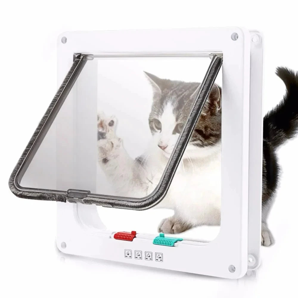 4 Way Lockable Dog & Cat Door,Pet Gate Allows Free Access in Both Directions,Flap Pet Gate Door,Cat door, Pet Safety Supplies