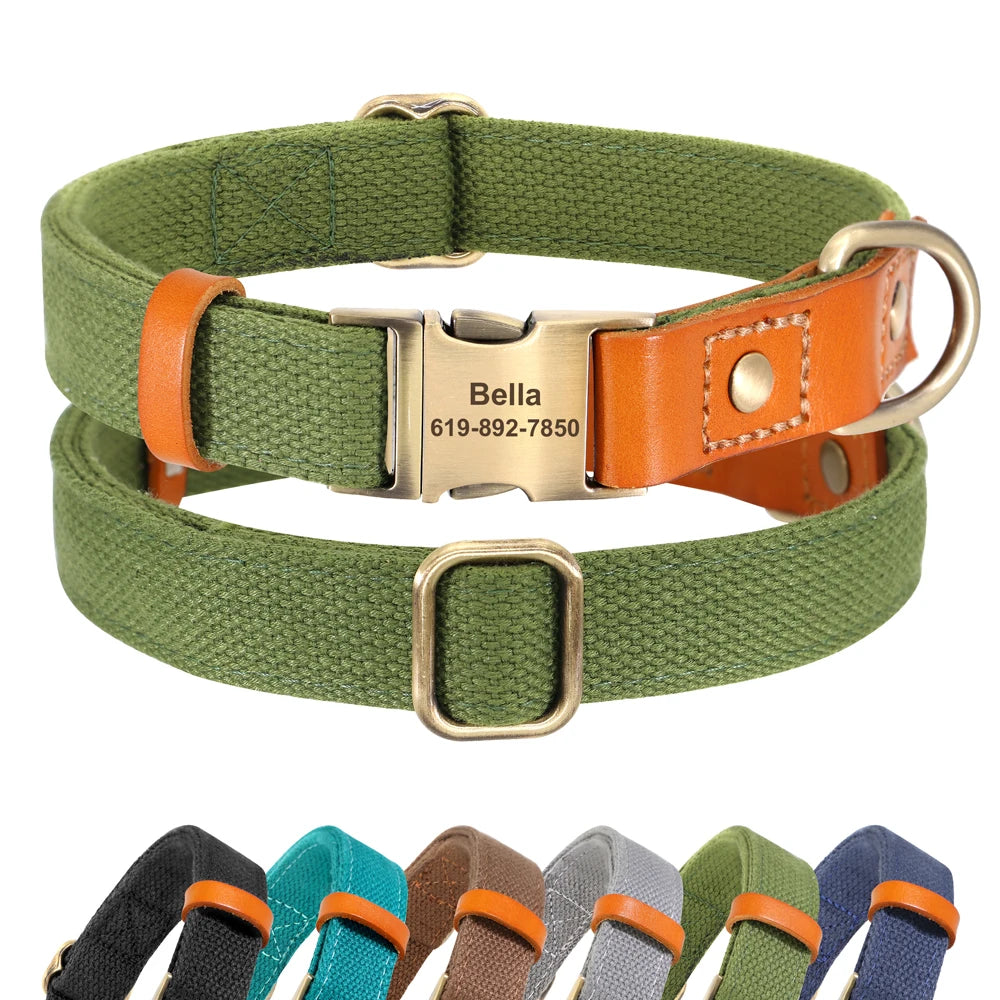 Custom Nylon Dog Collar Durable PU Leather Dog Collars Necklace Personalized Pet ID Collars for Small Medium Large Dogs Party