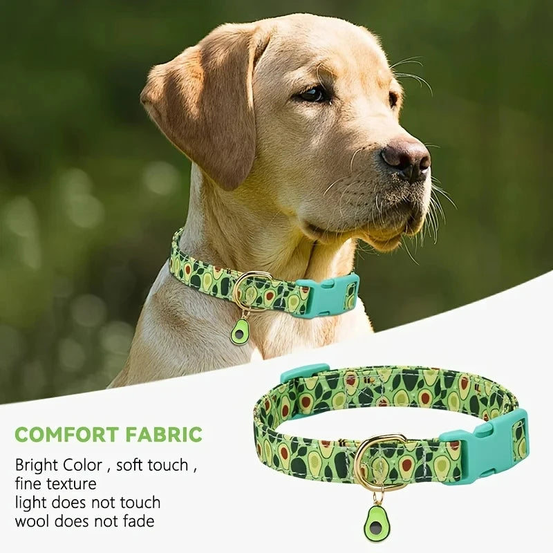 1pcs Fruit Print Polyester Dog Collar Set with Adjustable Buckles and Zinc Alloy Rings Stylish and Durable, Machine Washable