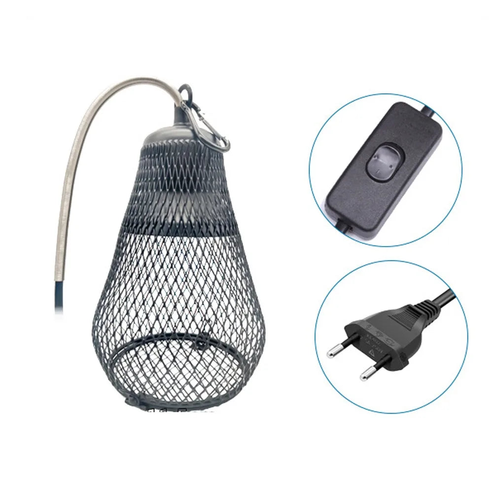 Ceramic Heat Emitter Pet Heating Lampshade Iron Mesh Dome Double Cage Reptile Heat Lampshade E27 Bulb Holder
