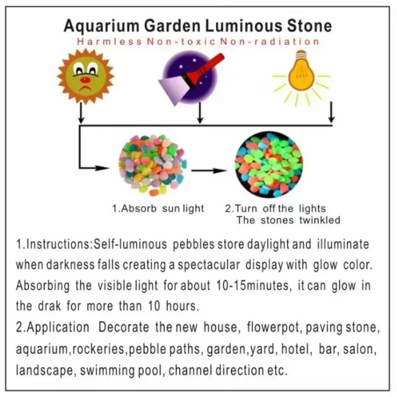 Glowing pebbles aquarium luminous stone Fish tank decoration courtyard lawn outdoor luminous stone cobblestone in the darkness