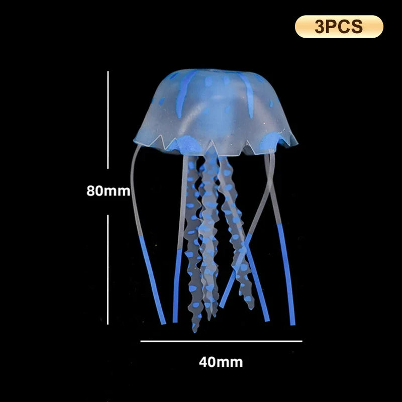 3Pcs Underwater Plant Marine Aquatic Landscape Ornament Artificial Glowing Fluorescent Jellyfish Aquarium Decoration Fish Tank