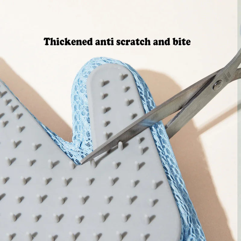 2-in-1 Double Sided Cat Grooming Gloves Bionic Tongue Comb Striped Massage for Shedding Sofa Clothes Breathable Anti-Scratch