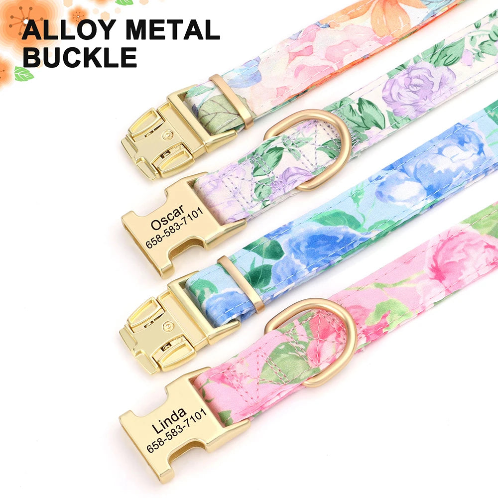 Custom Nylon Dog Collar Cute Print Dog Collars Free Engraved Pet ID Collars Necklace For Small Medium Large Dogs Pug Adjustable